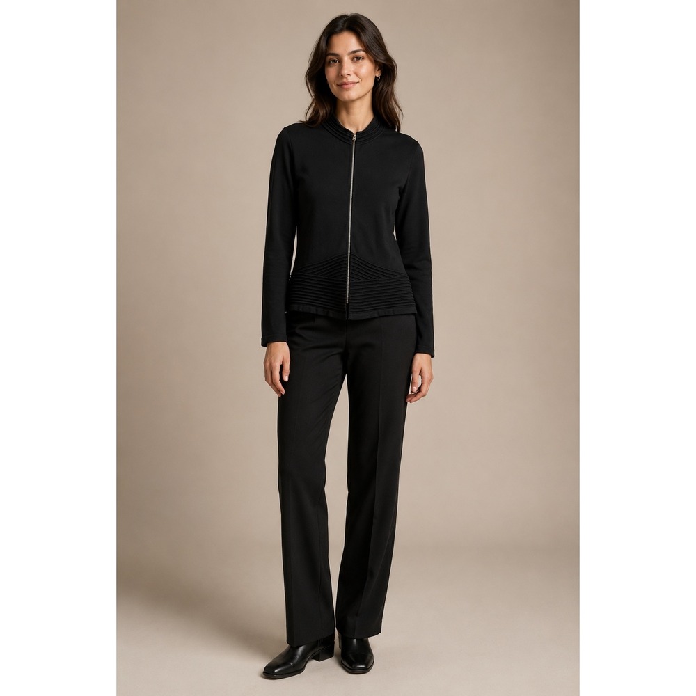 D.Exterior Black Extra Fine Wool Full Zip Knit Jacket Cardigan Made in Italy L